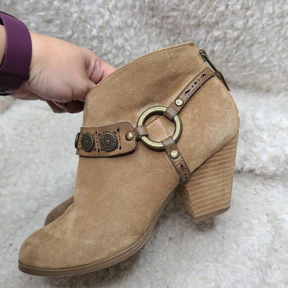 Yellow Box Mandy Western Inspired Tan Suede Leather Harness Bootie sz‎ 8.5 - Picture 4 of 7